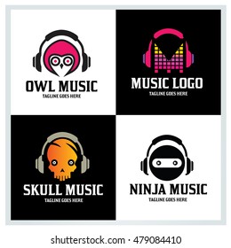 Music Logo design template ,Skull music logo ,Owl music logo ,Ninja music logo ,Vector illustration