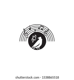 Music logo design with using icon of singing bird and music note illustration