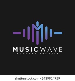 Music logo design vector with creative wave and pulse concept