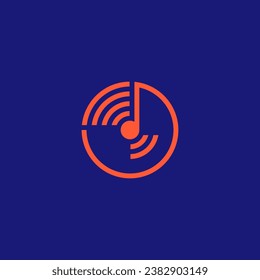 music logo design. Vector illustration of musical note in a circle against a blue background. modern logo design vector icon template
