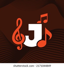 Music logo design vector template illustration with alphabet J
