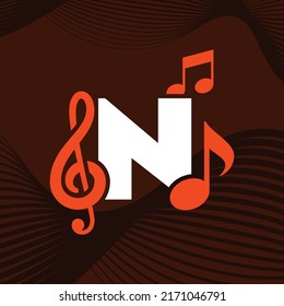 Music logo design vector template illustration with alphabet N