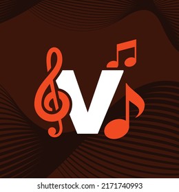 Music logo design vector template illustration with alphabet V