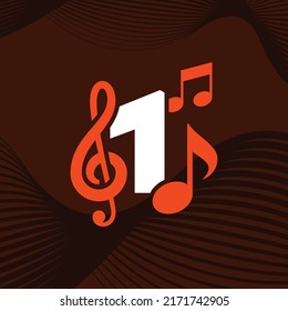 Ilustración vectorial de diseño de logotipo de música con número 1