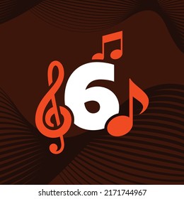 Music logo design vector template illustration with number 6