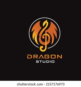 Music logo and dragon design combination, Melody icon, Studio logo