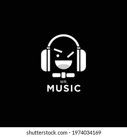 Music logo with headphone design concept