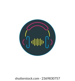 Musiklogo mit Kopfhörern und Musiknoten