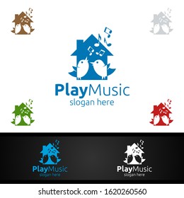 Music Logo with Home and Bird Concept