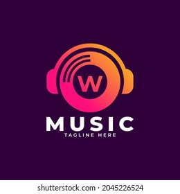 Music Logo Icon. Initial Letter W Music Logo Design Template Element.