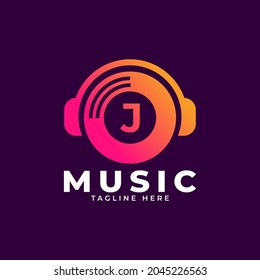 Music Logo Icon. Initial Letter J Music Logo Design Template Element.