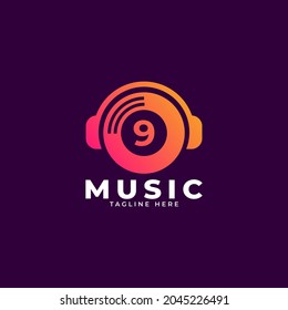 Music Logo Icon. Number 9 Music Logo Design Template Element.
