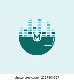 Music logo icon template, Musical note and vinyl record vector, equalizer illustration design