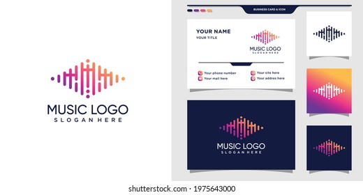 Music logo with initial letter M and business card design Premium Vector