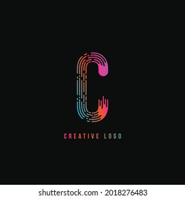 Music Logo, letter C music note logo design, abstract musical sound logo template. Monogram architecture gradient neon initial.