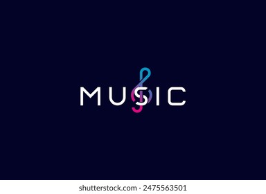 Logotipo musical, letra S y combinación de íconos musicales en texto Logotipo de tipografía musical, Ilustración vectorial