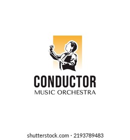 Logo De Música, Silhouette De Hombre Con Diseño De Logotipo Palo, Logo De Mascota Arreglada Musical. Ilustración vectorial Conductor o Choirmaster