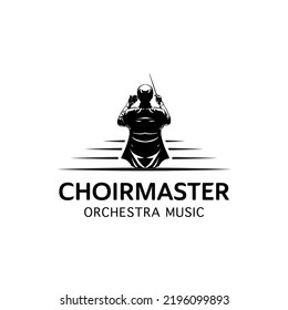 Music Logo, Man Silhouette With Stick Logo Design, Musical Arranged Mascot Logo. Conductor or Choirmaster vector illustration