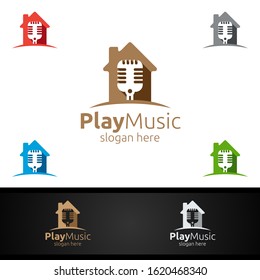 Music Logo with Microphone and Home Concept