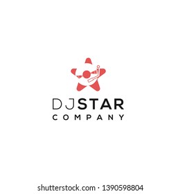 Music logo. Musical note and vinyl record vector design. Turntable star illustration