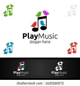 Music Logo with Note and Bird Concept