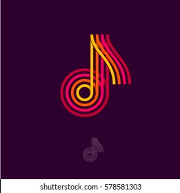 Music logo. Note emblem.
Multi colored logo as a note on a dark background.