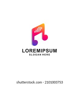 Music logo, note and equalizer, combination logo