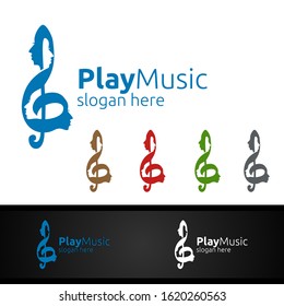 Music Logo with Note and Face Concept