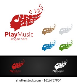 Music Logo with Note, Face, Hair Concept