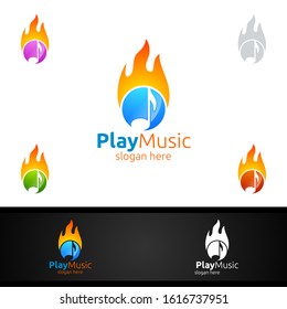Music Logo with Note and Fire Concept