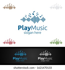Music Logo with Note and Play Concept