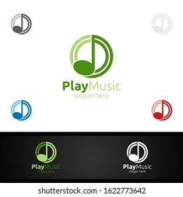 Music Logo with Note and Play Concept