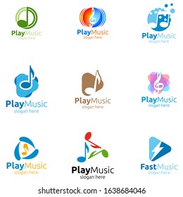 Music Logo with Note and Play Concept