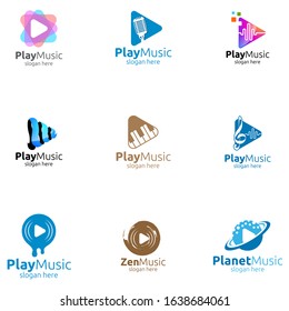 Music Logo with Note and Play Concept