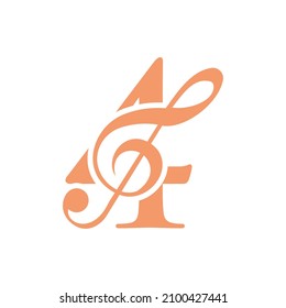 Music Logo On Letter 4 Concept. 4 Music Note Sign, Sound Music Melody Template
