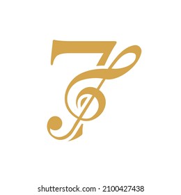 Logo De La Música En El Concepto De La Letra 7. Firma de nota musical, plantilla de melodía de música de sonido