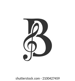 Music Logo On Letter B Concept. B Music Note Sign, Sound Music Melody Template