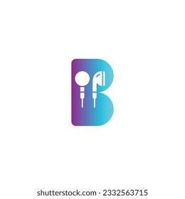 Music Logo On Letter B Concept. B Note Sign, Sound Music Melody Template . Note On Letter Logo Design B. Modern and simple  arrangement logo design element with letter B and Music Notes.