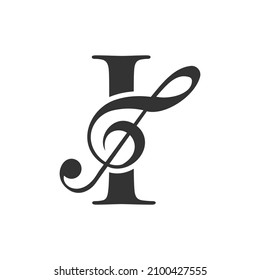 Music Logo On Letter I Concept. I Music Note Sign, Sound Music Melody Template