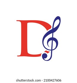 Music Logo On Letter D Concept. D Music Note Sign, Sound Music Melody Template
