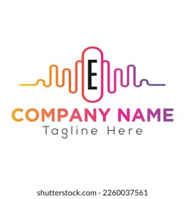 Music Logo On Letter E Template. Music On E Letter, Initial Music Sign Concept