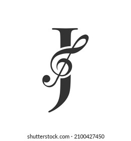 Music Logo On Letter J Concept. J Music Note Sign, Sound Music Melody Template