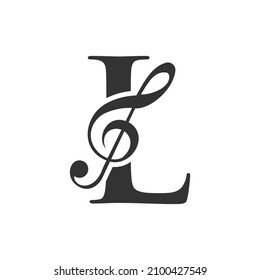 Music Logo On Letter L Concept. L Music Note Sign, Sound Music Melody Template