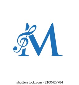 Logo De La Música En El Concepto De La Letra M. Signo de nota musical M, plantilla de melodía de música de sonido