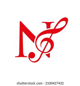 Music Logo On Letter N Concept. N Music Note Sign, Sound Music Melody Template