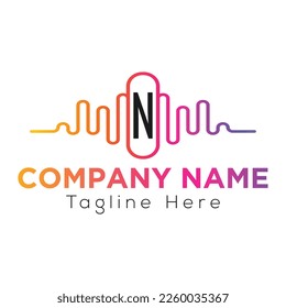 Music Logo On Letter N Template. Music On N Letter, Initial Music Sign Concept