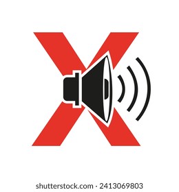 Music Logo On Letter X, Sound Icon. Podcast Icon, Broadcast Symbol Vector Template