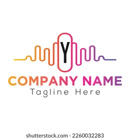 Music Logo On Letter Y Template. Music On Y Letter, Initial Music Sign Concept
