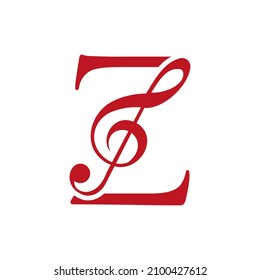 Music Logo On Letter Z Concept. Z Music Note Sign, Sound Music Melody Template