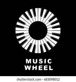 Music logo piano keyboard as wheel eye icon. Simple illustration of music logo piano keyboard wheel eye for web